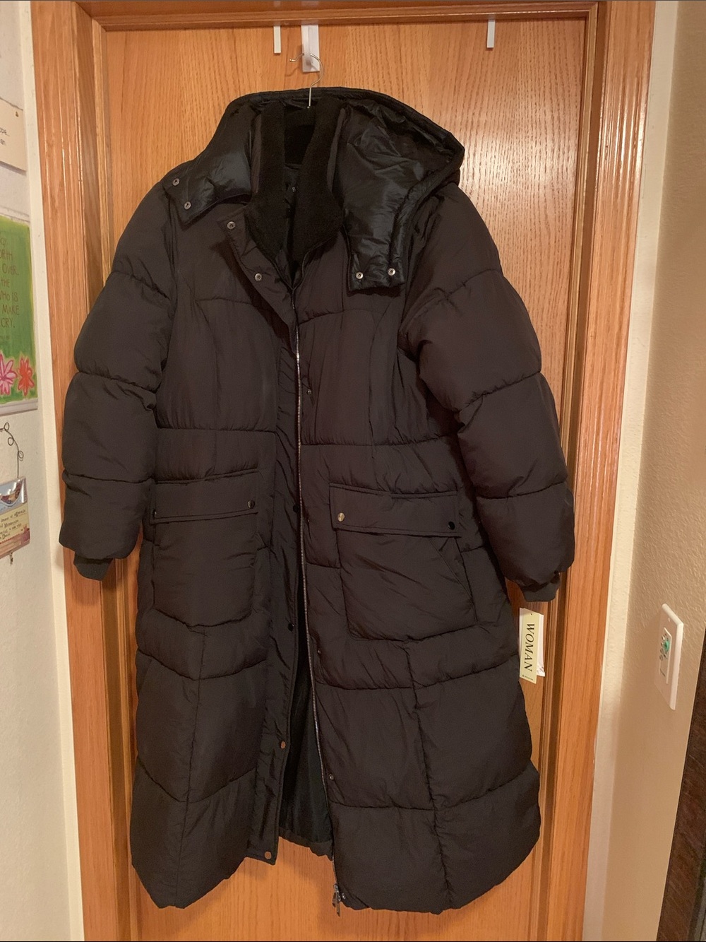 Bernardo Black Long Hooded Puffer Coat
